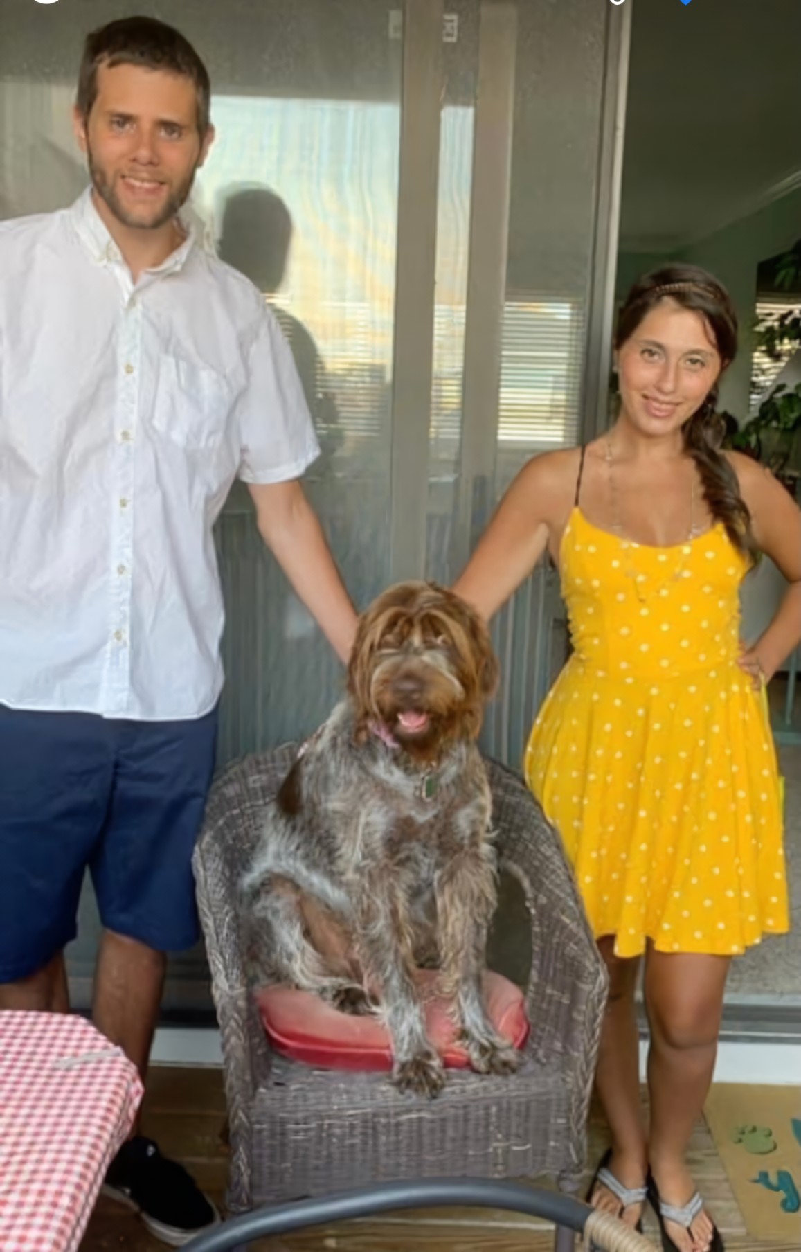 Matt and Jillian, a couple whose first OkCupid date lasted 12 hours, posing together and sharing a laugh.