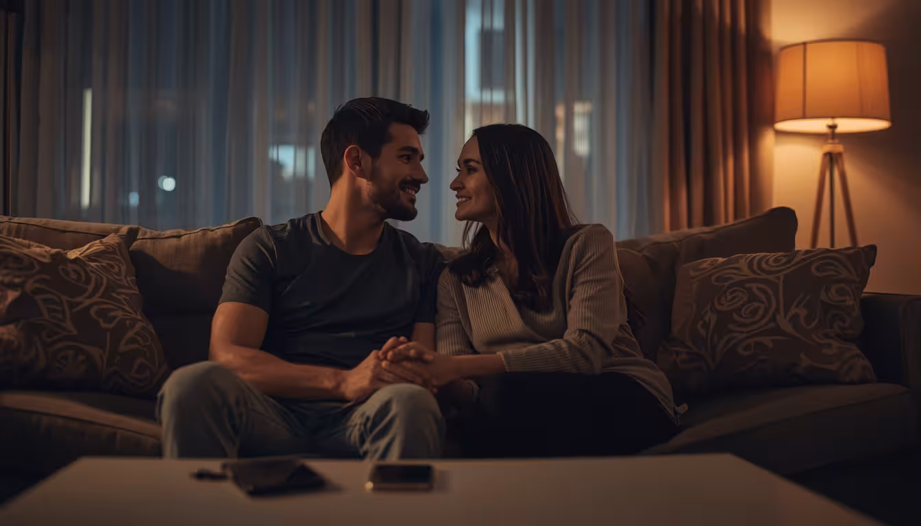 Couple rebuilding emotional intimacy through meaningful conversation